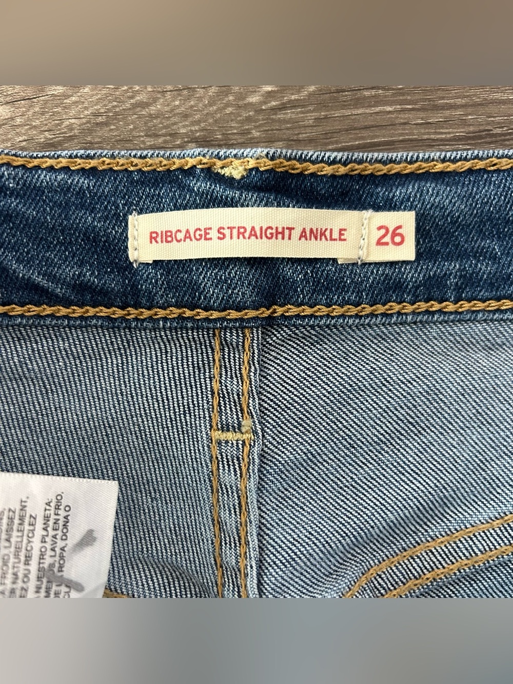 Levis Jeans 26 Ribcage Straight Ankle High Rise Button Fly Blue Denim Stretch - Picture 9 of 13